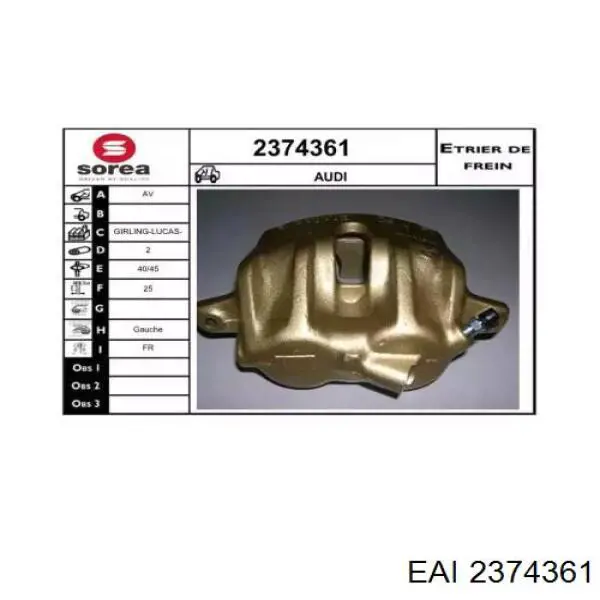 Суппорт тормозной передний левый 2374361 EAI