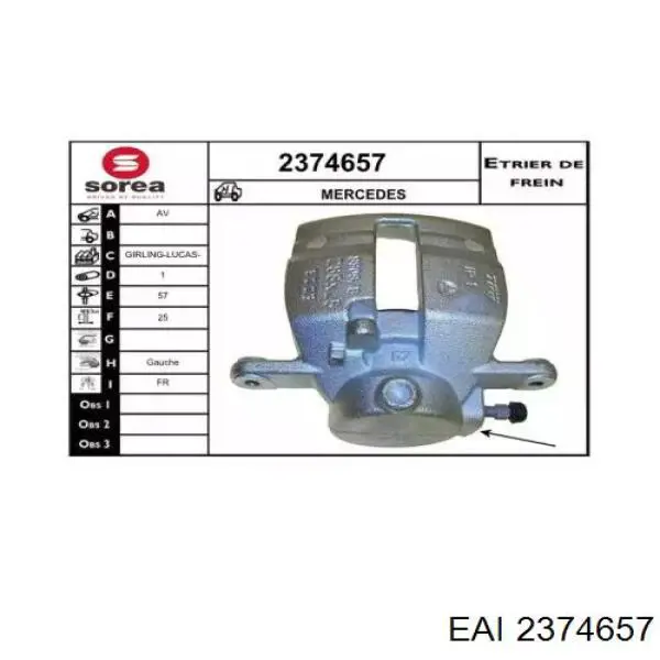 Суппорт тормозной передний левый 2374657 EAI