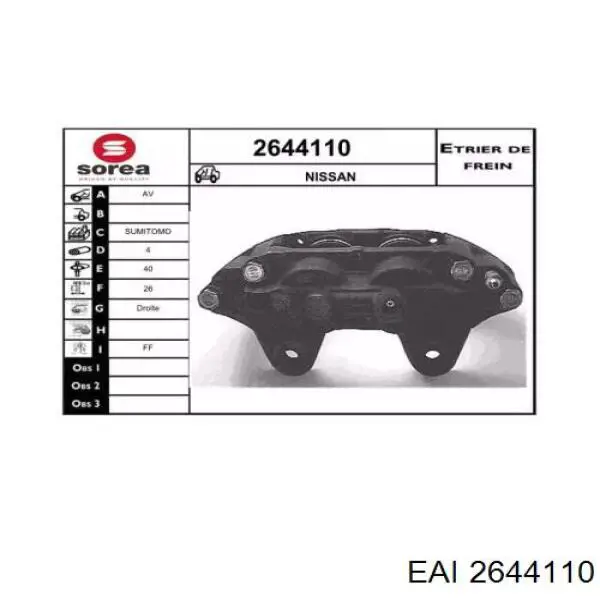 Суппорт тормозной передний правый 4100137P01 Nissan