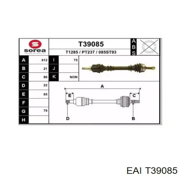 ШРУС наружный передний T39085 EAI