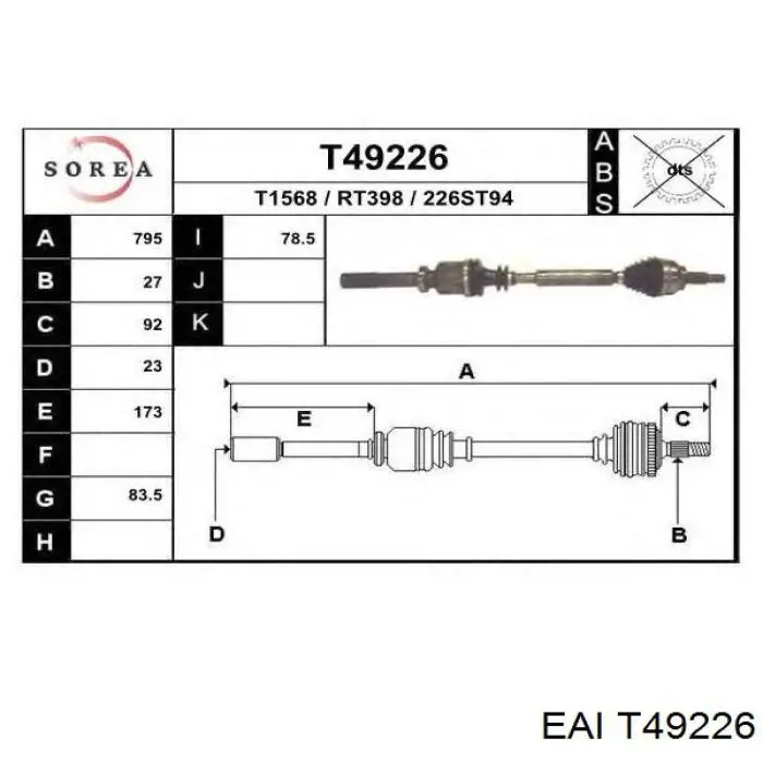 Правая полуось T49226 Polcar