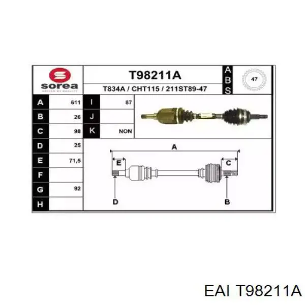 Левая полуось 4511443 Chrysler