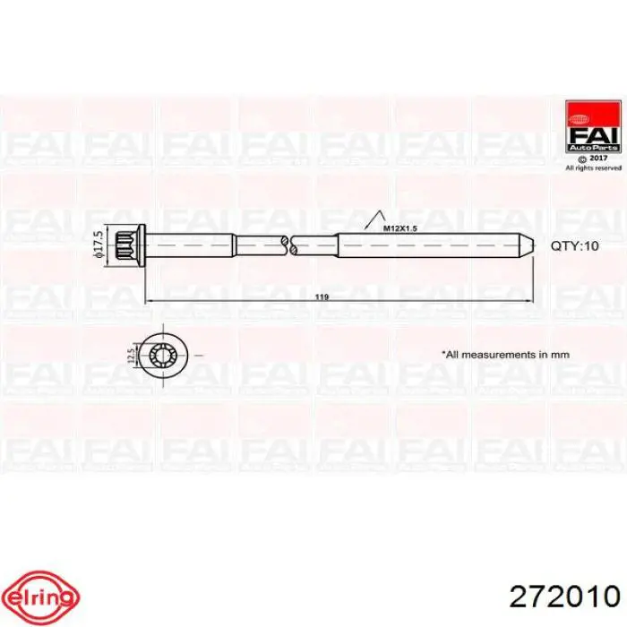 Болт головки блока цилиндров, ГБЦ Elring 272010 цена, от 20.49 USD