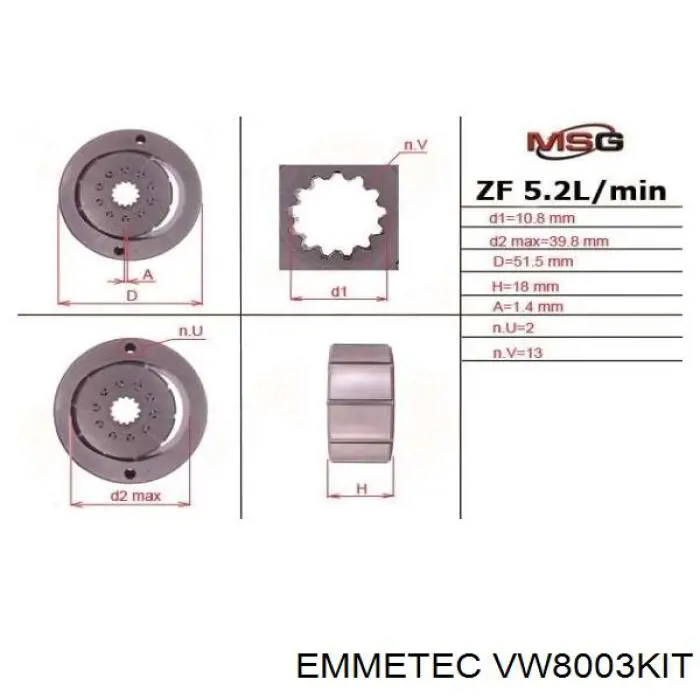 Ремкомплект насоса ГУР VW8003KIT Emmetec