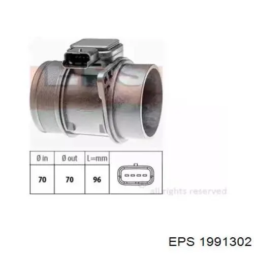 1991302 EPS sensor de fluxo (consumo de ar, medidor de consumo M.A.F. - (Mass Airflow))