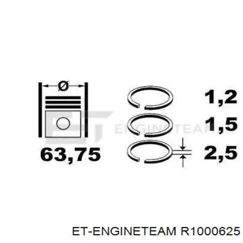 Кольца поршневые на 1 цилиндр, 1-й ремонт (+0,25) ET Engineteam R1000625 цена, от 11.97 USD