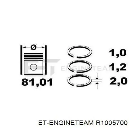 Купить R1005700 ET Engineteam Комплект поршневых колец на 1 цилиндр, стандарт