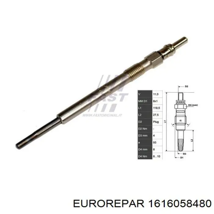 Свечи накала Eurorepar 1616058480 цена, от 14.35 USD