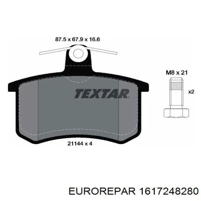 Купить 1617248280 Eurorepar Колодки тормозные задние, дисковые