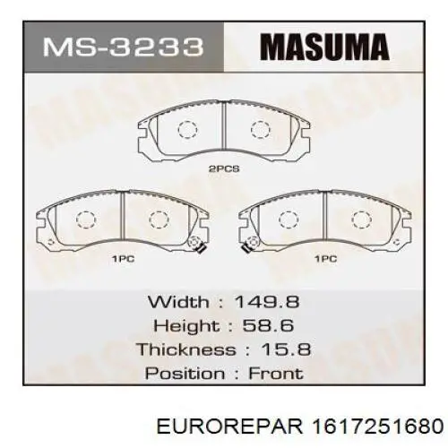 Купить 1617251680 Eurorepar Колодки тормозные