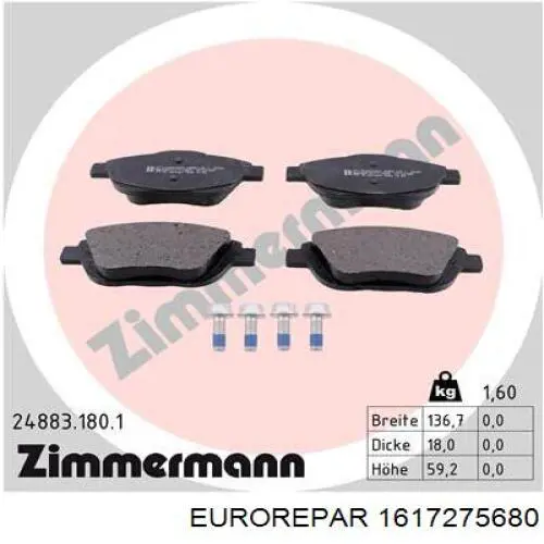 Купить 1617275680 Eurorepar Колодки тормозные