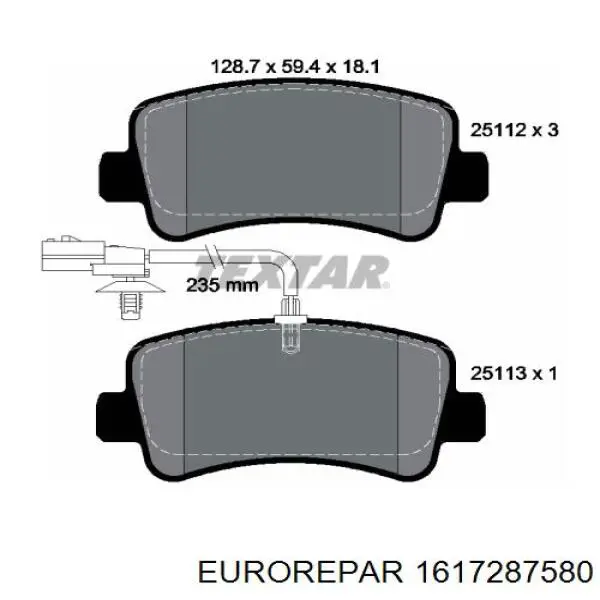 Задние тормозные колодки 1617287580 Eurorepar