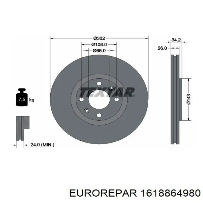 Купить 1618864980 Eurorepar Ротор тормозной