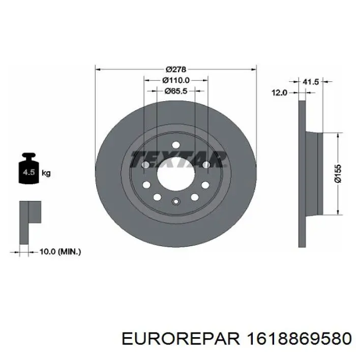 Задний тормозной диск Eurorepar 1618869580 цена, от 30.02 USD