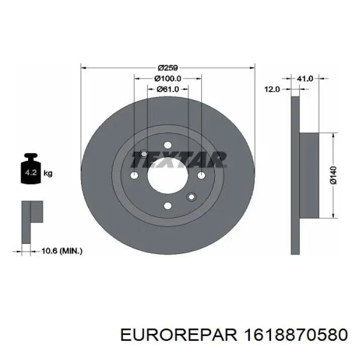 Тормоз дисковый передний Eurorepar 1618870580 цена, от 23.68 USD