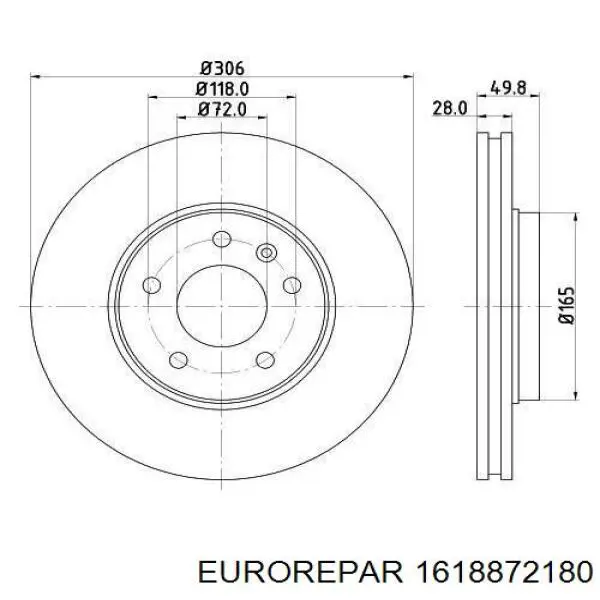 Тормоз дисковый передний Eurorepar 1618872180 цена, от 52.01 USD