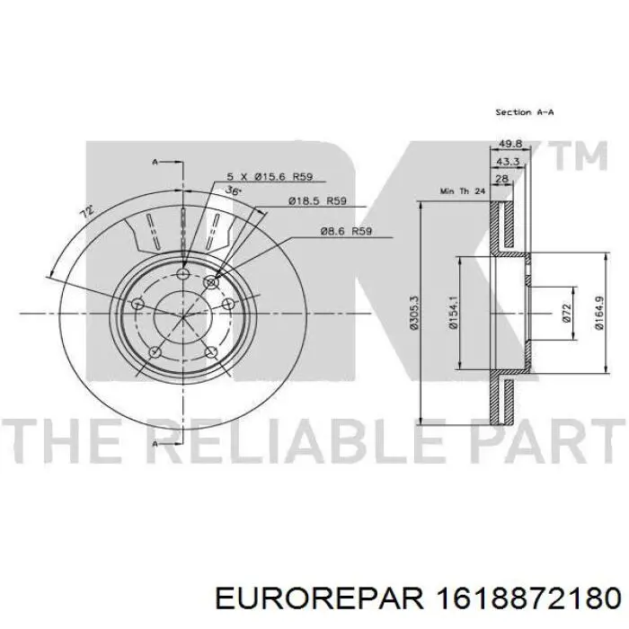 Купить 1618872180 Eurorepar Ротор тормозной