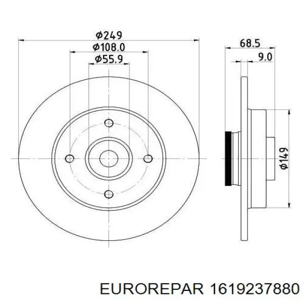 Задний тормозной диск Eurorepar 1619237880 цена, от 40.08 USD