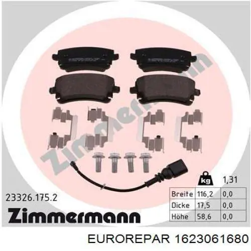 Колодки дисковые  Eurorepar 1623061680 цена, от 21.15 USD