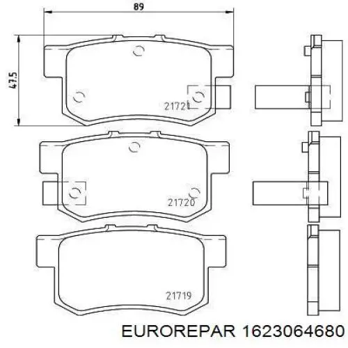 Купить 1623064680 Eurorepar Колодки тормозные задние, дисковые
