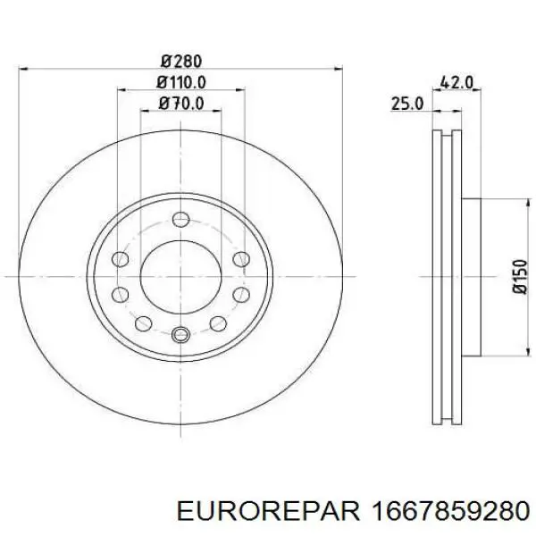 Передние тормозные диски 1667859280 Eurorepar