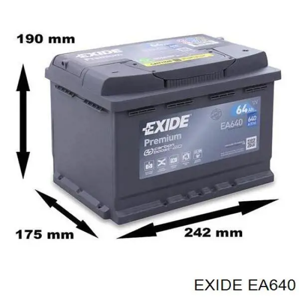 Exide 64Ah 640A EA640 - Акумулятор. АКБ Exide Premium EA640