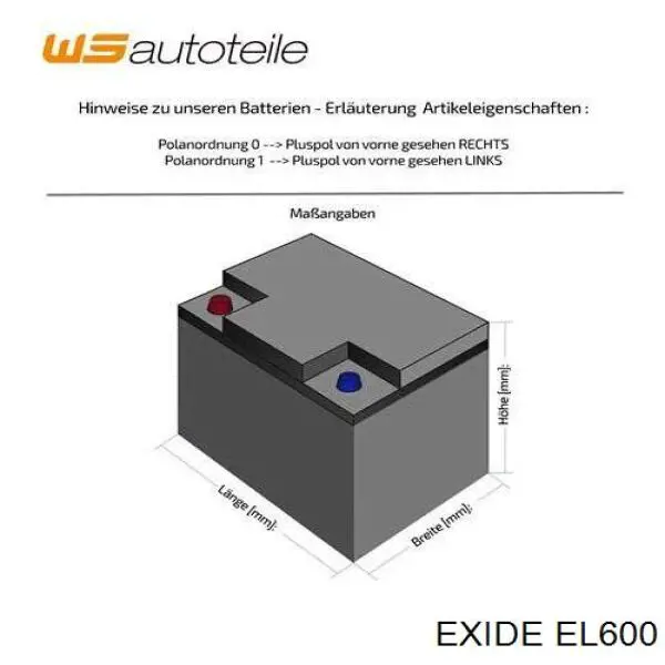 Аккумулятор автомобильный Exide EL600 цена, от 122.35 USD