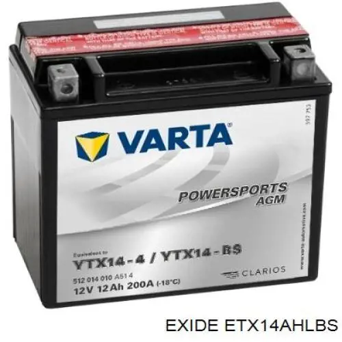 Купить ETX14AHLBS Exide Батарея аккумуляторная