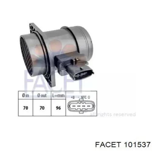 101537 Facet sensor de fluxo (consumo de ar, medidor de consumo M.A.F. - (Mass Airflow))