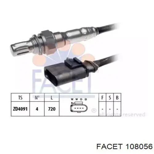 Лямбда-зонд, датчик кислорода после катализатора правый 108056 Facet