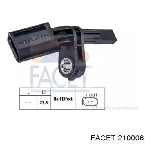 Sensor ABS delantero derecho 210006 Facet