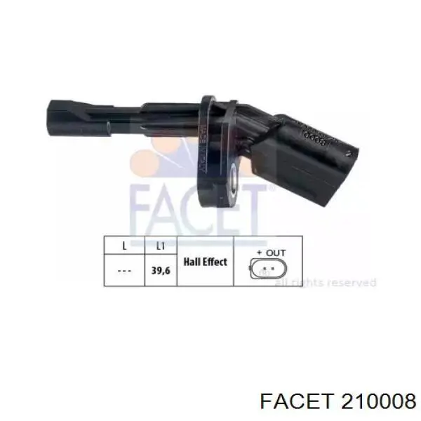 Sensor ABS trasero derecho 210008 Facet