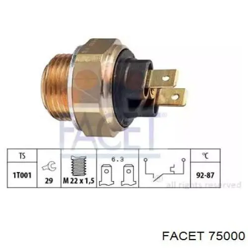 Sensor, temperatura del refrigerante (encendido el ventilador del radiador) 75000 Facet