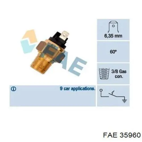 Датчик температуры охлаждающей жидкости 35960 FAE