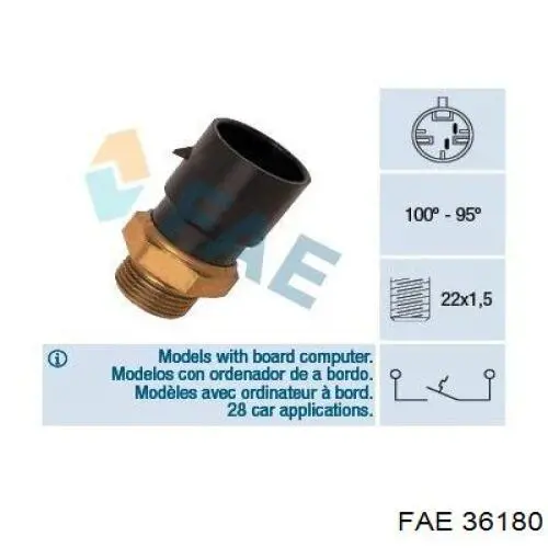 36180 FAE датчик температуры охлаждающей жидкости (включения вентилятора радиатора)