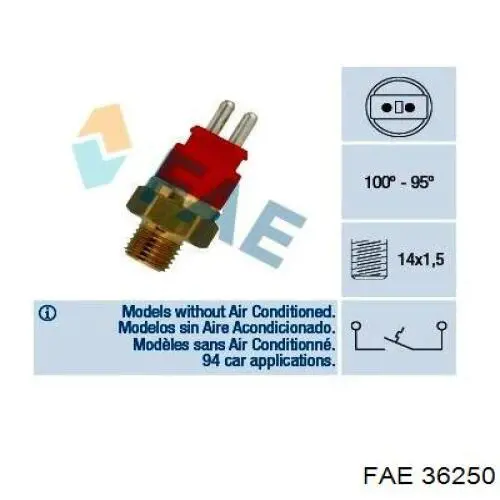Sensor, temperatura del refrigerante (encendido el ventilador del radiador) 36250 FAE