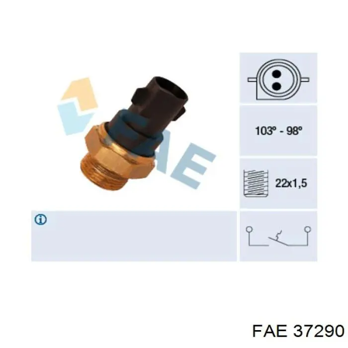 Sensor, temperatura del refrigerante (encendido el ventilador del radiador) 37290 FAE