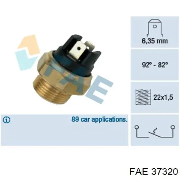 Sensor, temperatura del refrigerante (encendido el ventilador del radiador) 37320 FAE