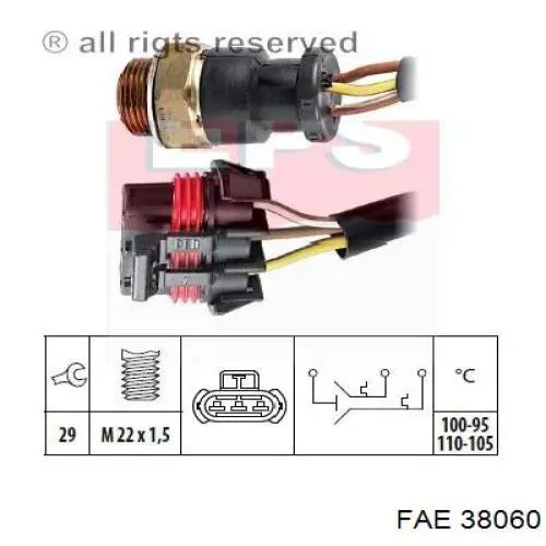 38060 FAE датчик температуры охлаждающей жидкости (включения вентилятора радиатора)
