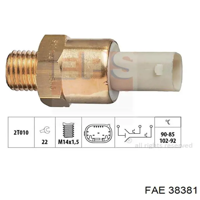 Sensor, temperatura del refrigerante (encendido el ventilador del radiador) 38381 FAE