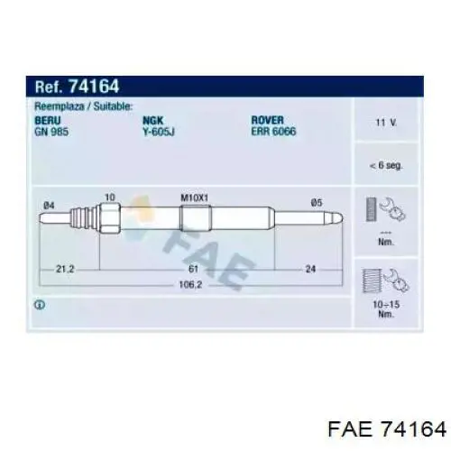 Свечи накала 74164 FAE