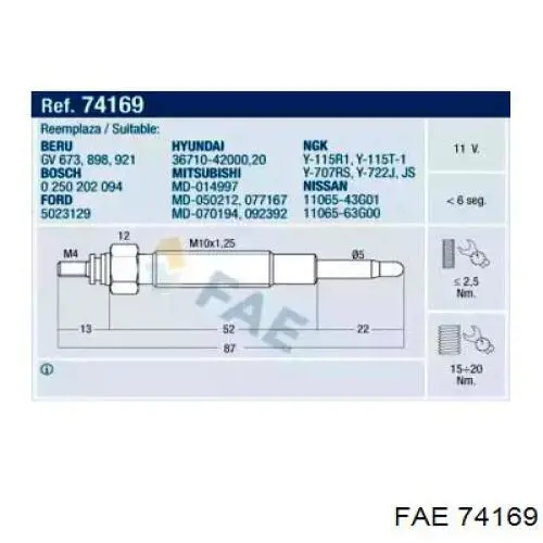 Свечи накала 74169 FAE