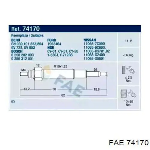 Свечи накала 74170 FAE