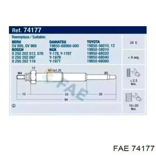 Свечи накала 74177 FAE