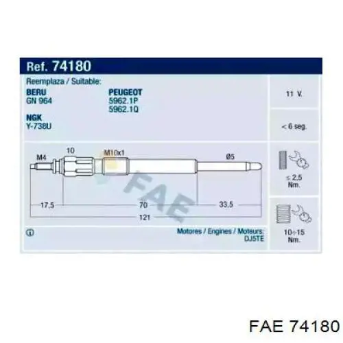 Свечи накала 74180 FAE