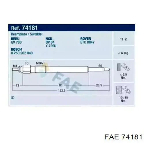 Свечи накала 74181 FAE