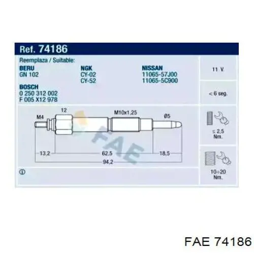 Свечи накала 74186 FAE