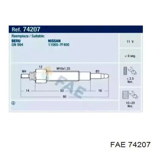 Свечи накала 74207 FAE