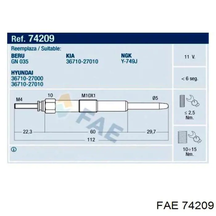 74209 FAE Свечи накаливания