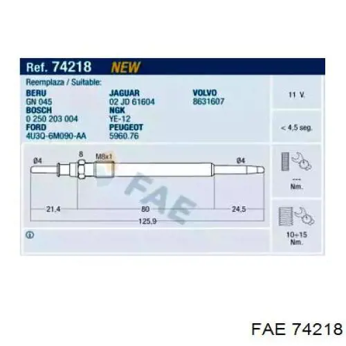 Свечи накала 74218 FAE